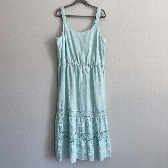J. Jill Dresses & Skirts - J. Jill Linen Dress Crochet Ruffle Sleeveless Sky Blue Maxi XL Prairie 0596